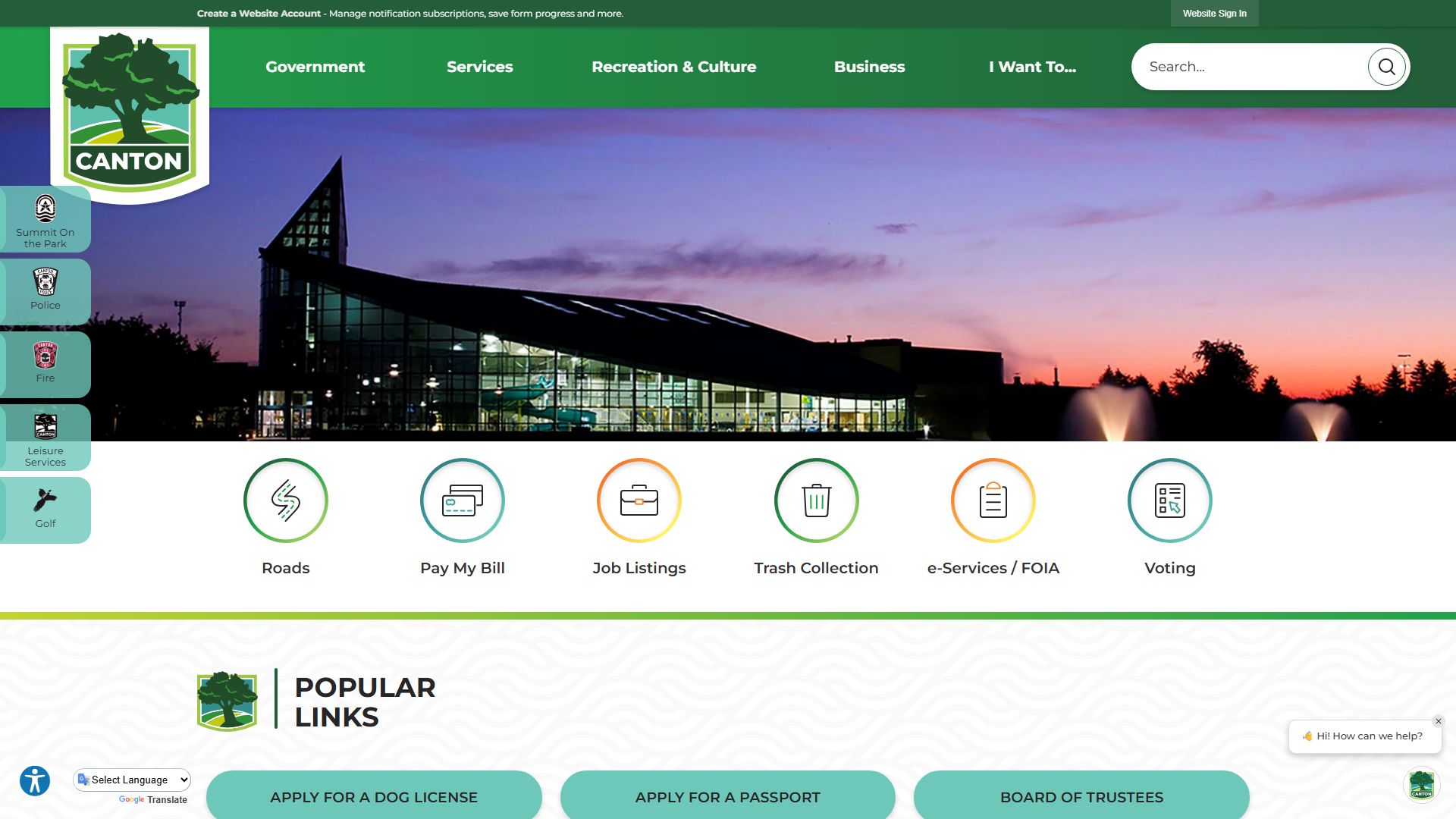 Canton Township website for probate court records information