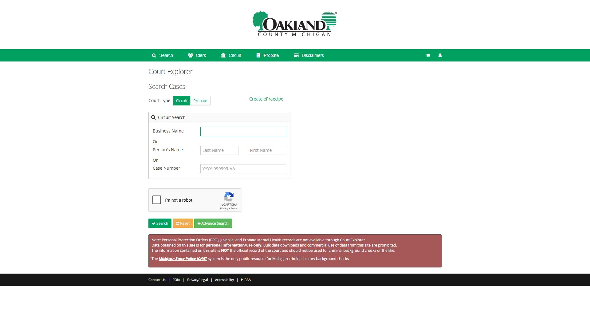Court Explorer search tool for Troy probate court records
