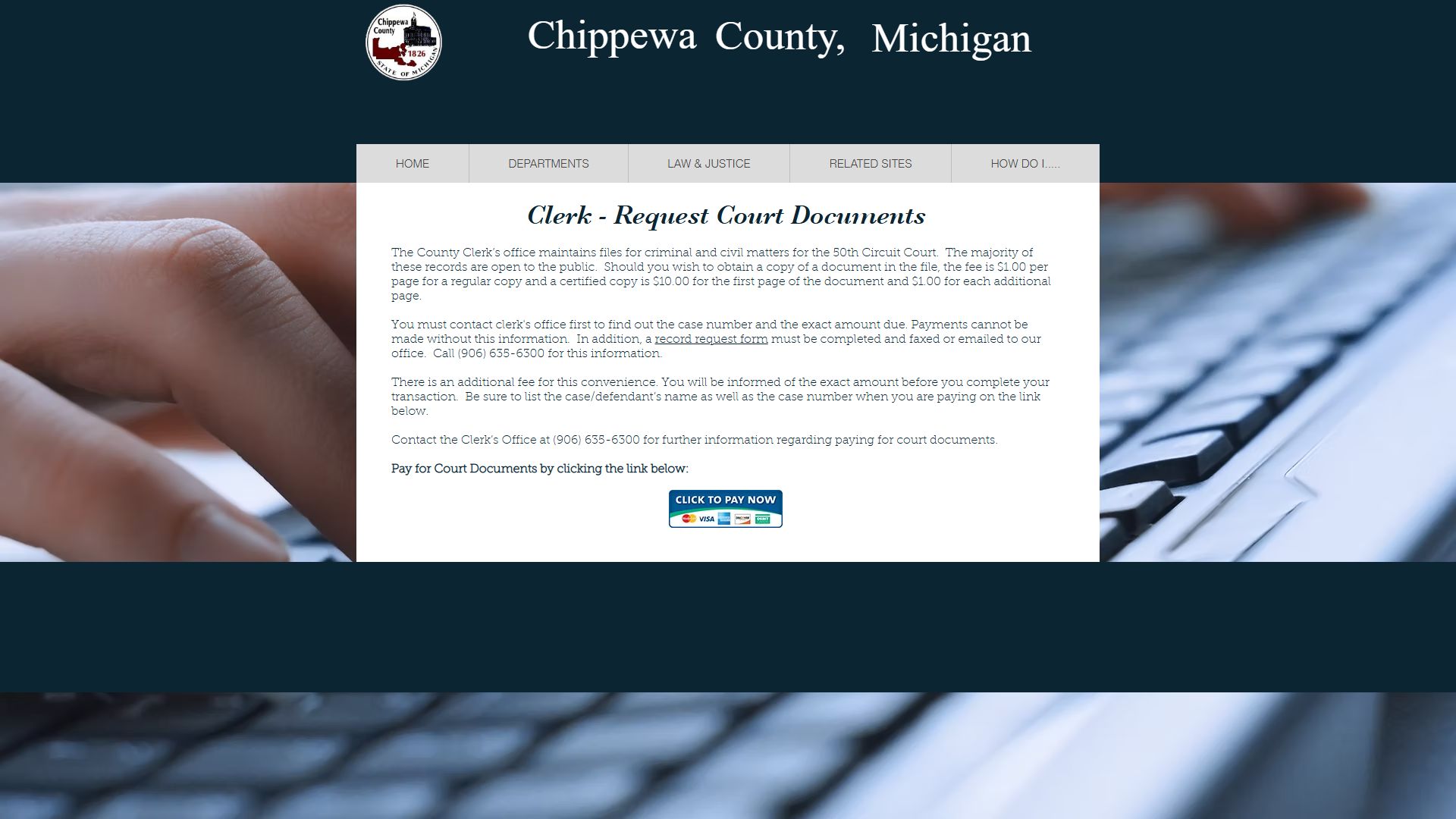 Chippewa County records request page for probate court documents