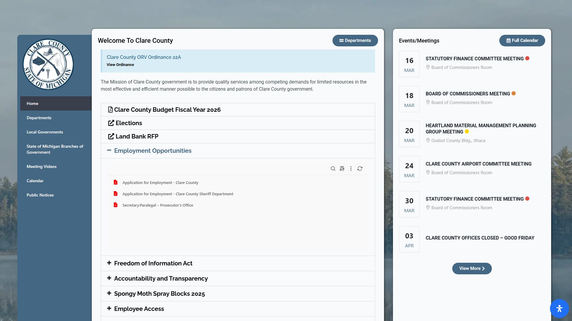 Clare County website for probate court records access