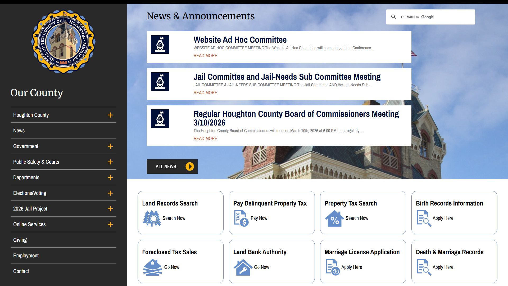 Houghton County website for probate court records