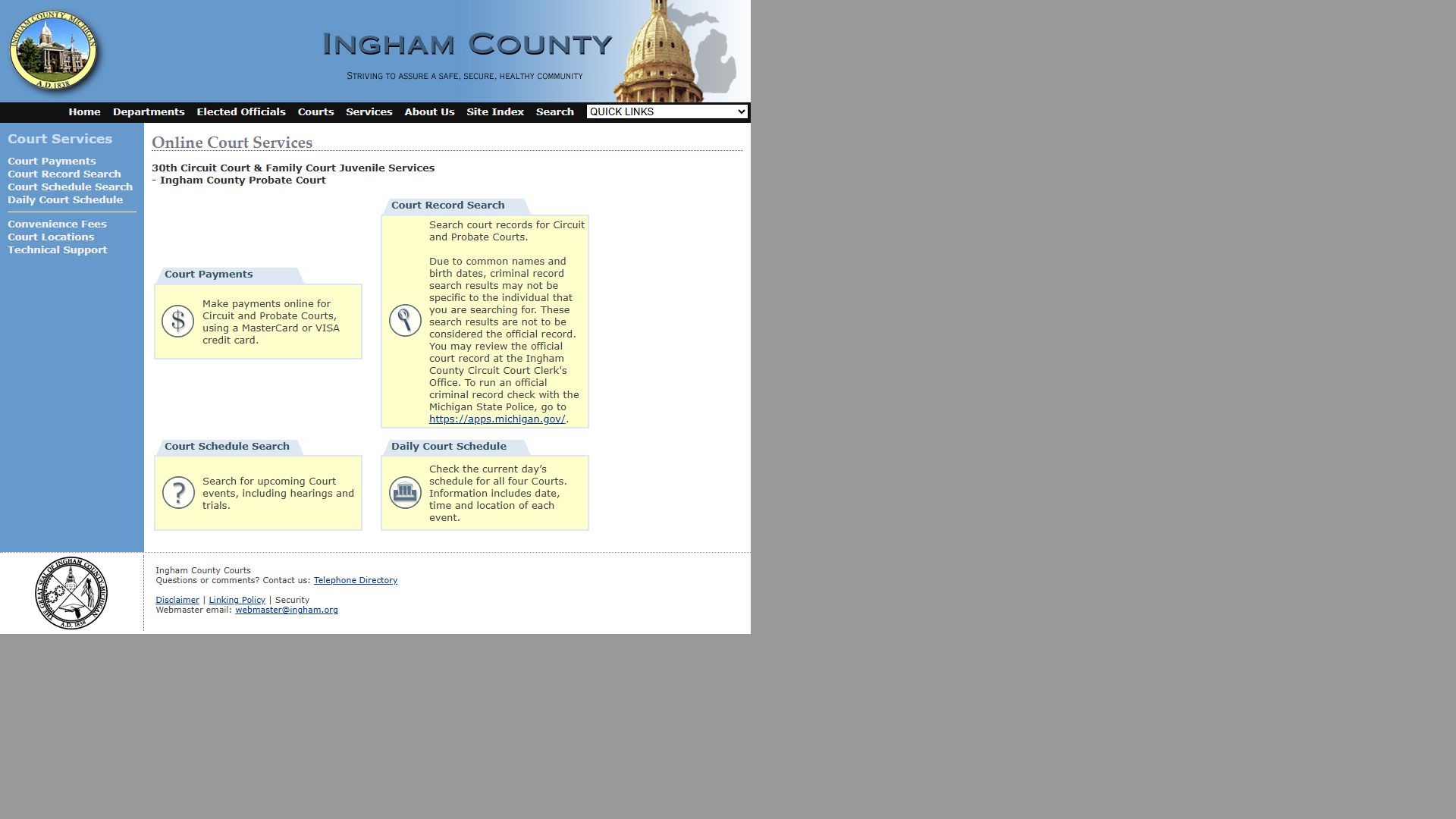 Ingham County Courts website for probate court records