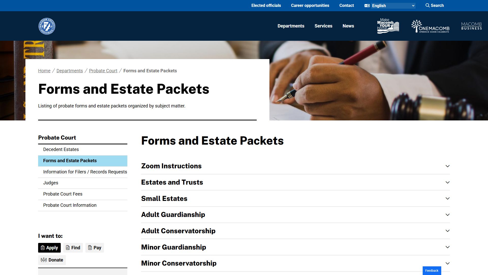 Macomb County probate court records forms and estate packets