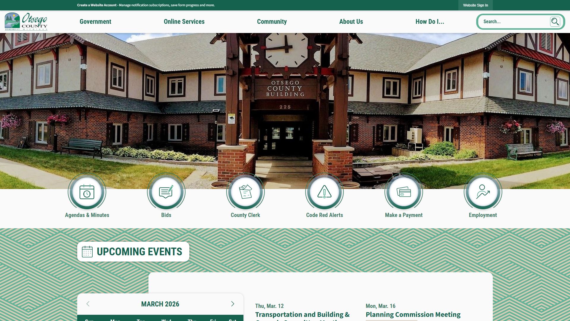 Otsego County government website with probate court information