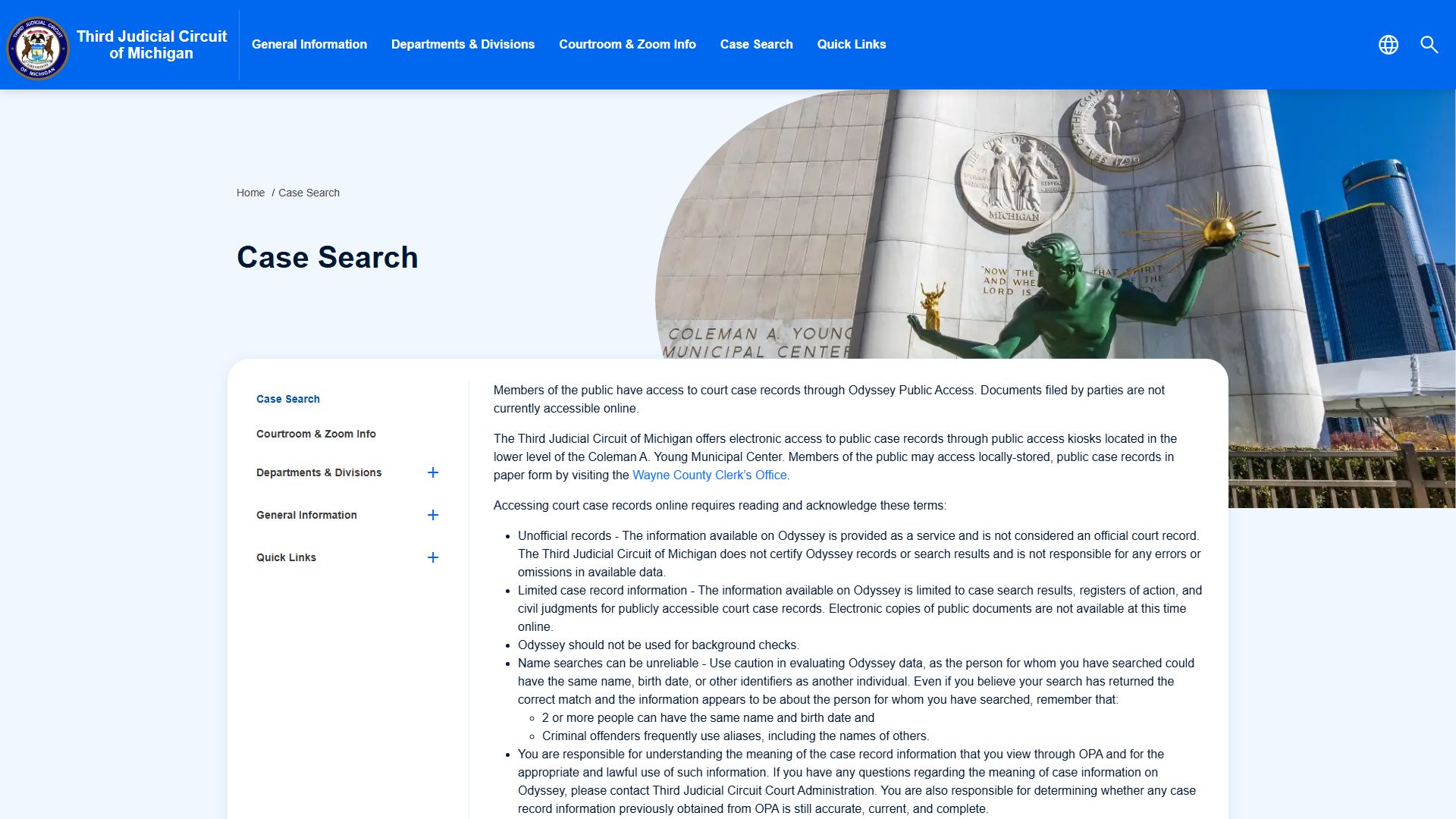 3rd Circuit Court Odyssey public access for Wayne County court records