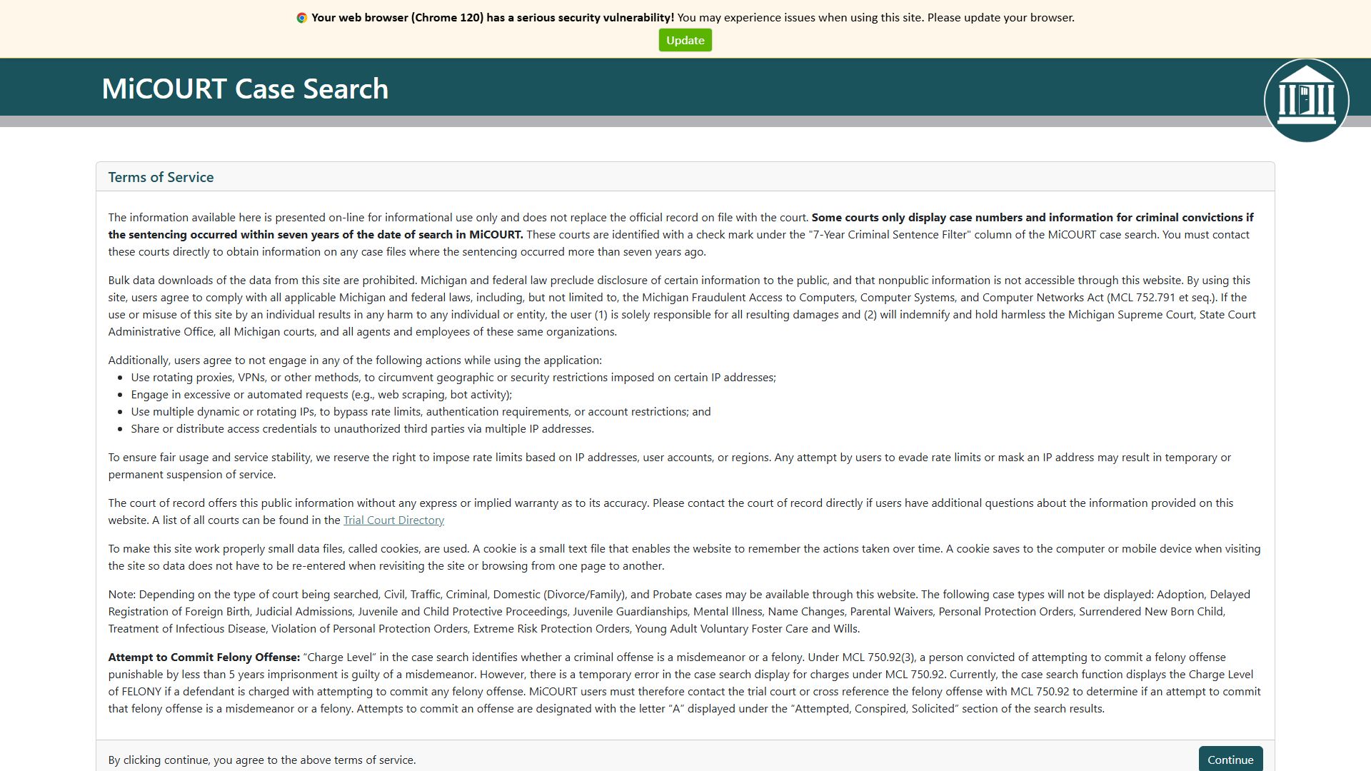 MiCOURT case search portal for Michigan probate court records